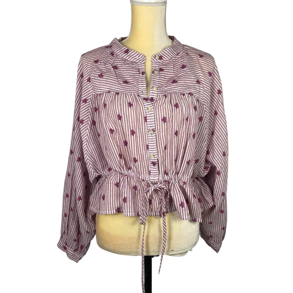 Pilcro The Sidney Bathwing Blouse Cinched Waist Stripe Top Women Size Medium
